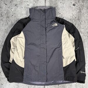 The North Face Jacket Womens Large Gray HyVent Hooded Rain Coat Zip Waterproof